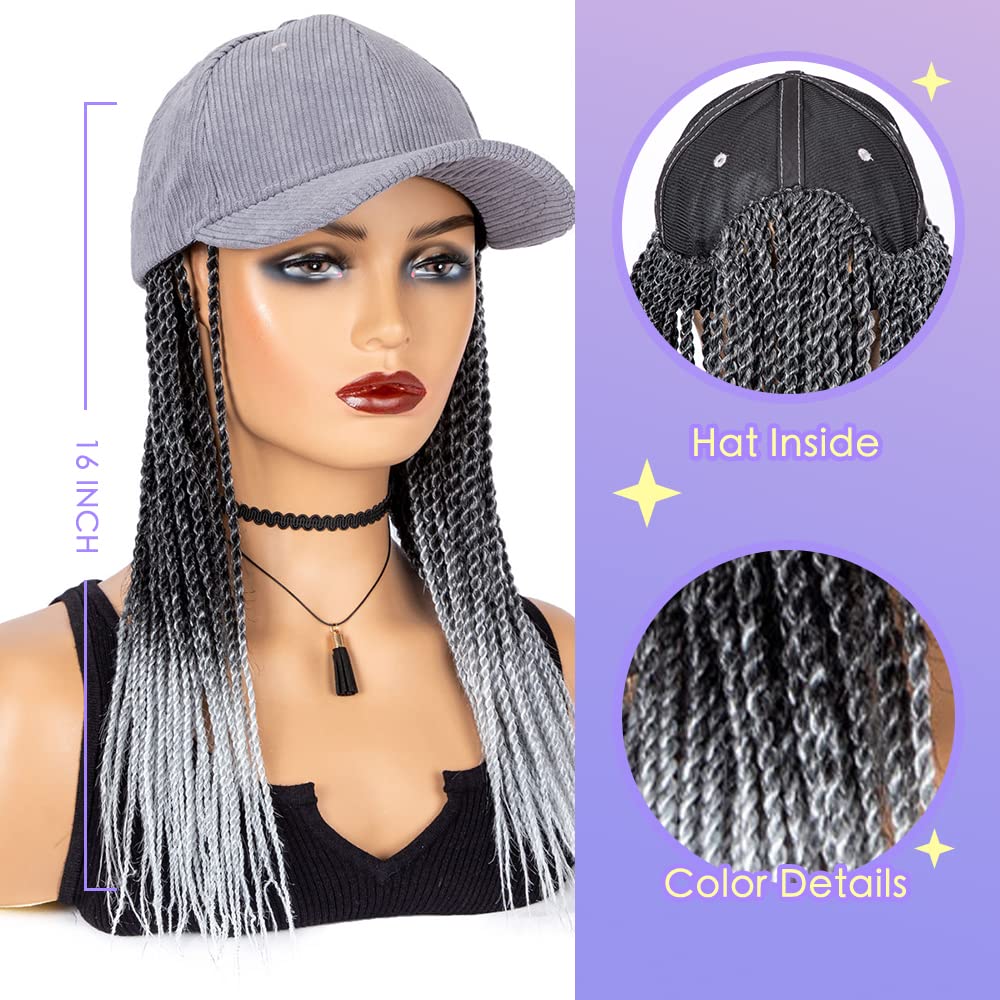 Baseball Cap Braid Wig 14 Inch Ombre Black Gray Small Box Braiding Synthetic Crochet Cornrow Cap Wig With Hat Wigs More Braids Attached For WomenBaseball Cap Braid Wig