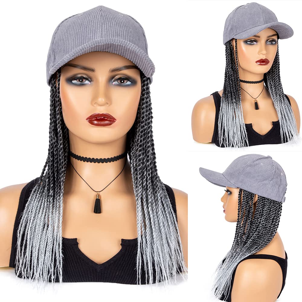 Baseball Cap Braid Wig 14 Inch Ombre Black Gray Small Box Braiding Synthetic Crochet Cornrow Cap Wig With Hat Wigs More Braids Attached For WomenBaseball Cap Braid Wig