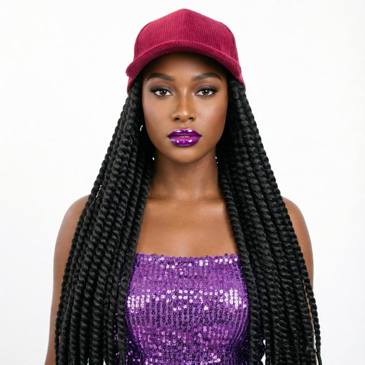 24 Inch Havana Mambo Jumbo Senegalese Braids Hat Wig for Black Women Synthetic Braided Baseball Cap Wig Adjustable Pure Black