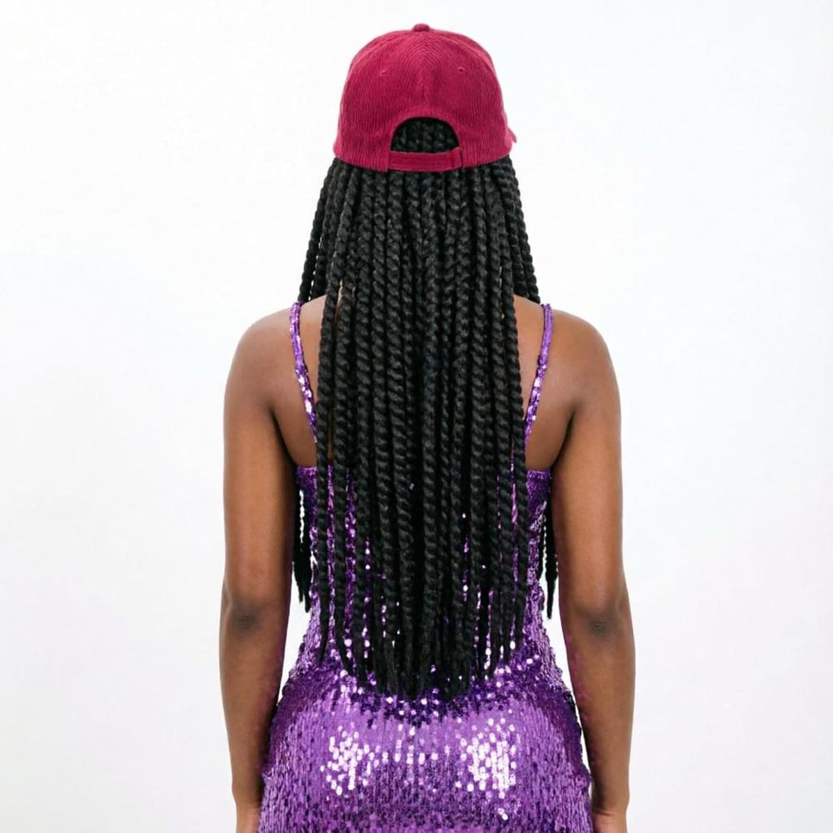 24 Inch Havana Mambo Jumbo Senegalese Braids Hat Wig for Black Women Synthetic Braided Baseball Cap Wig Adjustable Pure Black